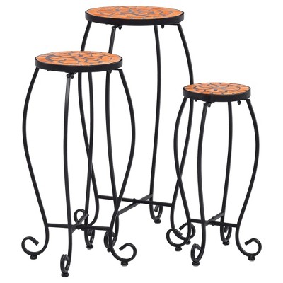 vidaXL Terracotta & Black Mosaic Tables Set - Versatile, Weatherproof Ceramic Top Tables with Iron Frame for Indoor/Outdoor Decor