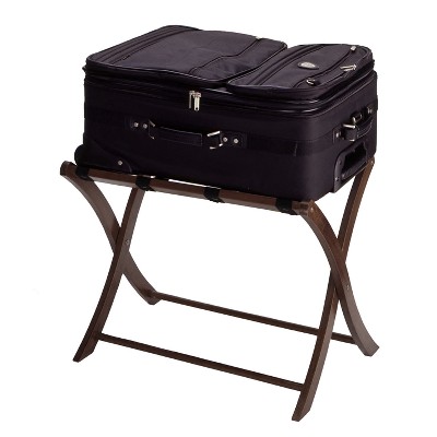 Winsome Walnut Wood Foldable Luggage Rack with Black Straps
