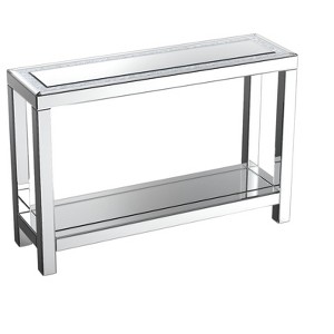 HomeRoots 47" Silver Mirrored Glass And Faux Crystals Console Table With Shelf - 1 of 4