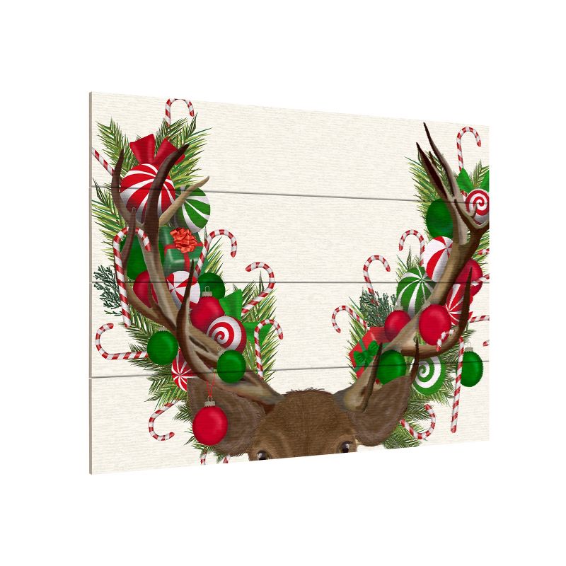 Trademark Fine Art -Fab Funky 'Deer, Candy Cane Wreath' Wood Slat Art, 1 of 5