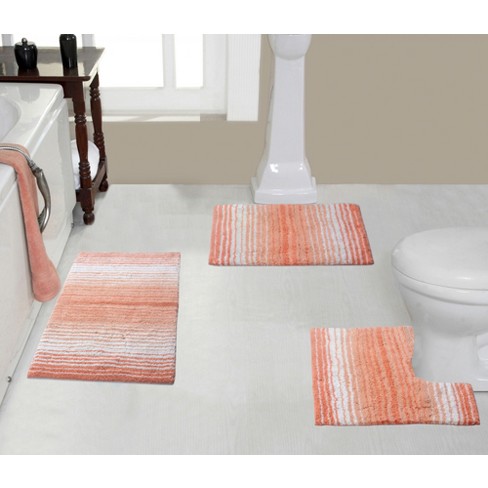 Set Of 3 Gradiation Rug Collection Coral Cotton Tufted Bath Rug