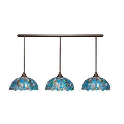 Toltec Lighting Any 3 - Light Chandelier in  Bronze with 16" Blue Mosaic Art Glass Shade