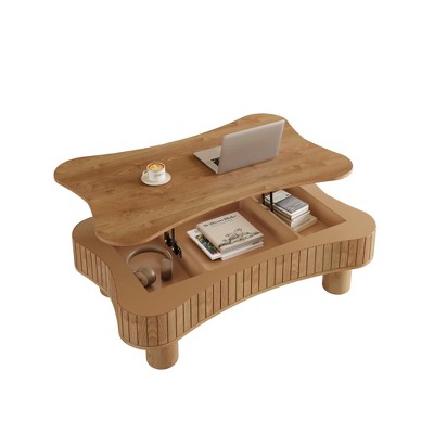 LiragoLift Top Coffee Table Light Brown Hidden Storage Hydraulic Lift 5 Min Assembly 13.01"H x 27.17"D x 42.52"W