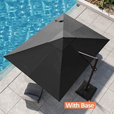 Pellebant 9x11.5FT Cantilever Umbrella Outdoor 360 Degree Rotation Offset Umbrella 6 Heights Adjustable with Base