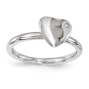Black Bow Jewelry Rhodium Plated Sterling Silver 8mm Heart 1pt I3 H-I Diamond Stack Ring - 1 of 4