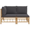 vidaXL 2 Piece Patio Lounge Set - Durable Bamboo Material, Comfortable Backrest with Dark Gray Cushions, Modular, Easy-to-Assemble, Natural Finish - 3 of 4