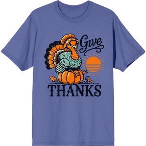 Give Thanks Turkey Sitting On Pumpkin Men's Crew Neck Short Sleeve Tee - 1 of 3