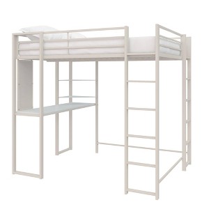 Full Adele Kids' Loft Bed Off White - Room & Joy: Metal Frame, Built-In Desk & Bookcase, Guard Rails, 2 Ladders - 1 of 4