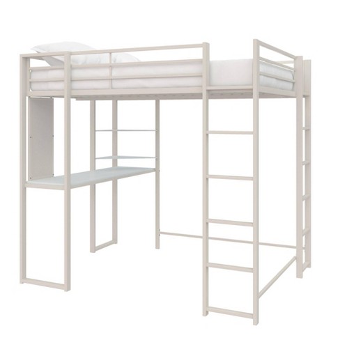 Full Adele Kids' Loft Bed Off White - Room & Joy: Metal Frame, Built-In Desk & Bookcase, Guard Rails, 2 Ladders - image 1 of 4