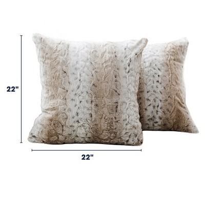 Snow Leopard Faux Fur 22'' Square Throw Pillow Set