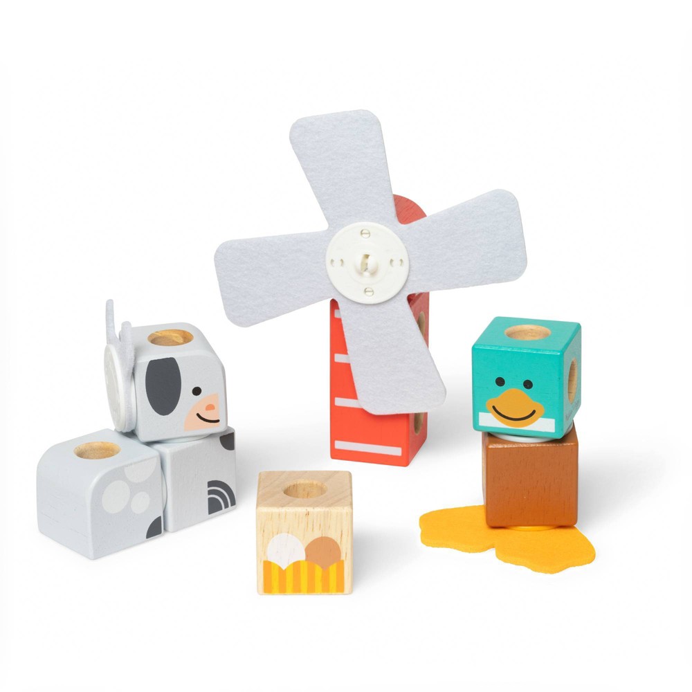 Melissa & Doug Blockables Farm Friends Snap And Play, Mix And Match Connectable Wooden Building Blocks Play Set - 16Pc