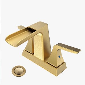 ChicFurnit Bathroom Sink Faucet Two Handle Centerset Waterfall for Modern Bathroom Style, Gold, 16.14"*10.43"*3.15" - 1 of 4