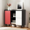VANIRROR Sideboard Buffet Cabinet, Black Storage with Red Doors, 2 Drawers, 2 Open Shelf, Coffee Bar & Accent Cabinet for Kitchen, Dining Room - 2 of 3