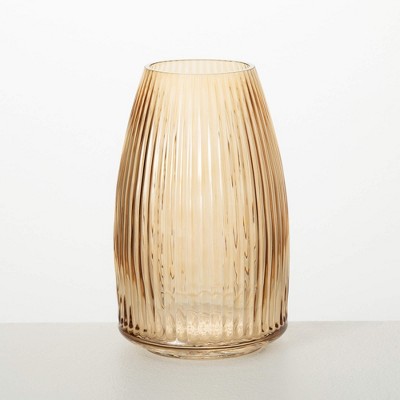 Sullivans 8" Ribbed Amber Glass Vase