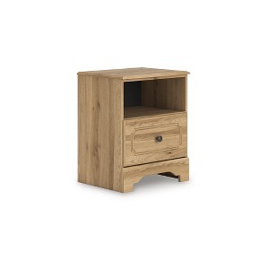 Signature Design by Ashley Bestmere One Drawer Nightstand - Warm Brown Oak Grain Finish, USB-A & USB-C Charging, Open Shelf Storage - 1 of 4