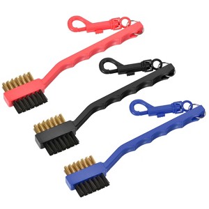 Unique Bargains Double-Sided Dust Cleaning Groove Cleaner with Clip Golf Club Brushes 3 Pcs Red Blue Black - 1 of 4