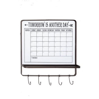 24" x 26 " Farmhouse Style Dry Erase Calendar Wall Decor with 5 Hooks and Shelf  Black/White - Olivia & May