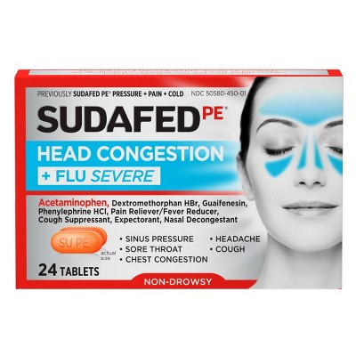 Sudafed PE Head Congestion + Flu Severe Tablets for Adults - 24ct