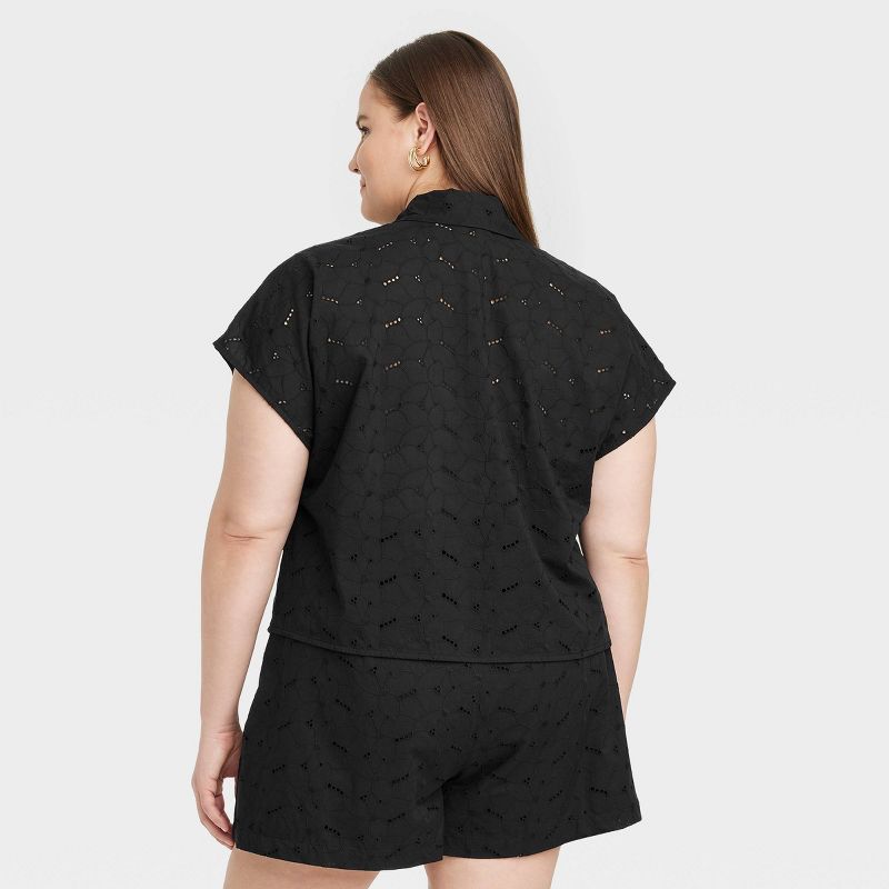 Women's Short Sleeve Eyelet Camp T-Shirt - A New Day™, 3 of 10