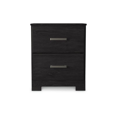 Black Transitional 2-Drawer Nightstand with Pewter Handles