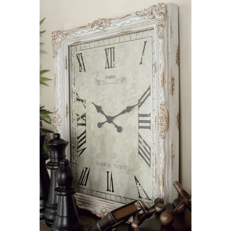 36&#34;x27&#34; Wooden Floral Carved Acanthus Wall Clock with Distressing White - Olivia &#38; May, 2 of 19