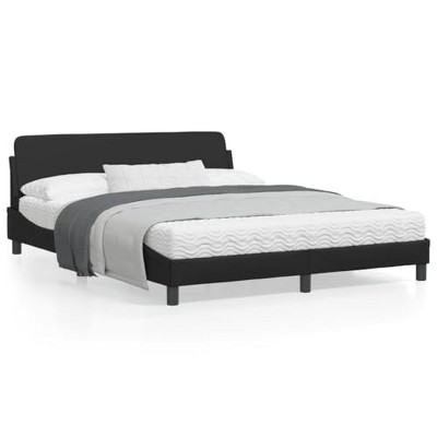vidaXL Black Double Bed Frame with Headboard - 59.8"x79.9" Faux Leather Sturdy Legs