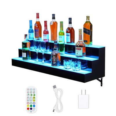 COZONY LED Liquor Display Shelf, Remote App Control 16 Color Music Sync Lighted Bar Shelves
