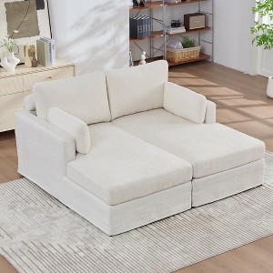 Hrinhom 63.4"W Sofa Bed,Upholstered Chaise Lounge with Cushions-Ivory - 1 of 4