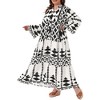 Agnes Orinda Women's Plus Size Pattern Button V Neck Flared Bell Sleeve Tiered Flowy Casual A Line Maxi Dress - 2 of 4
