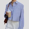 Women Blue Stripe Button-Down Shirt with Turn-Down Collar & Cuffed Sleeves – Polyester-Cotton Blend Cherie Code - 3 of 4