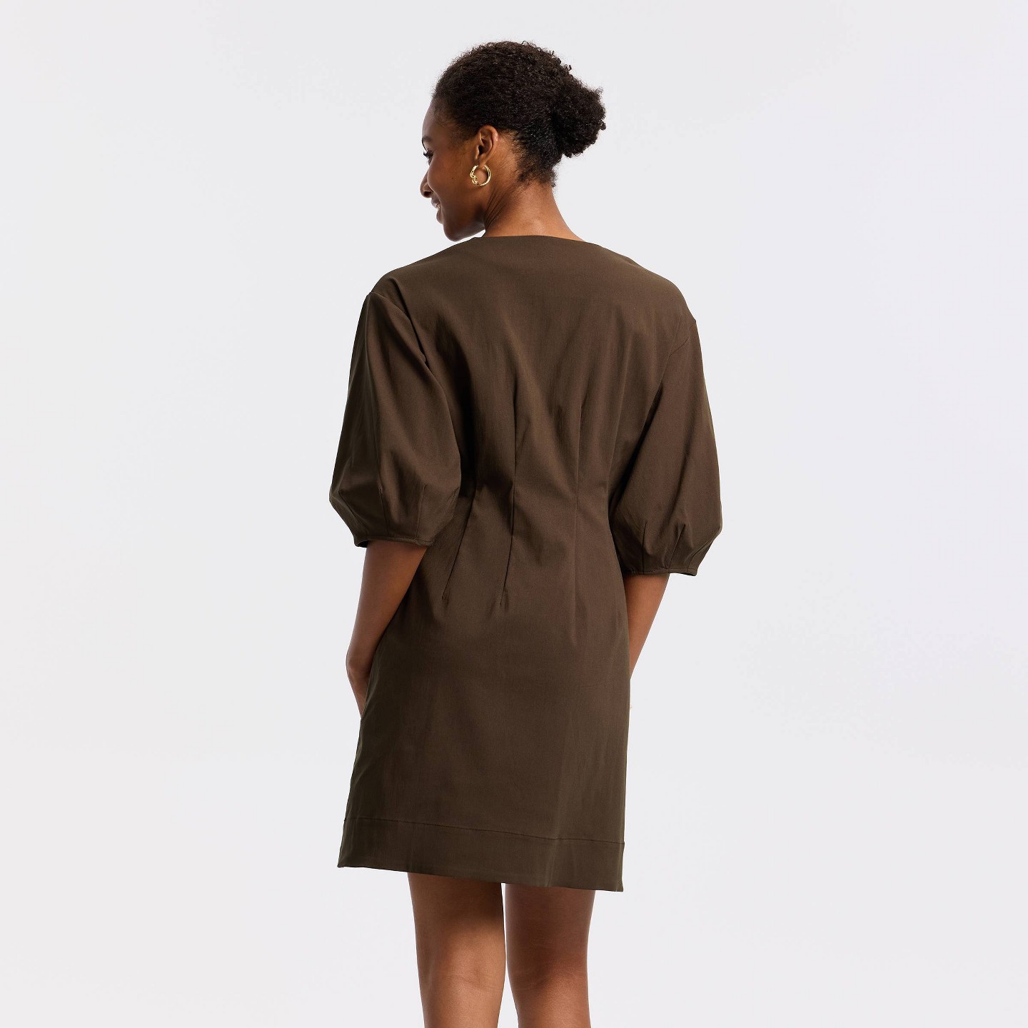 Женское платье A New Day Balloon Elbow Sleeve Mini A-Line, цвет: Коричневый — фото 2