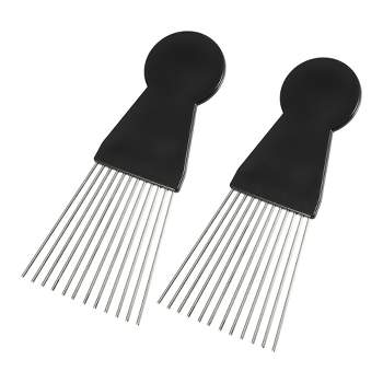 Unique Bargains Women's Metal Hair Pick Afro Comb Hairdressing Styling Tool 5.98"x2.60" Black 2Pcs