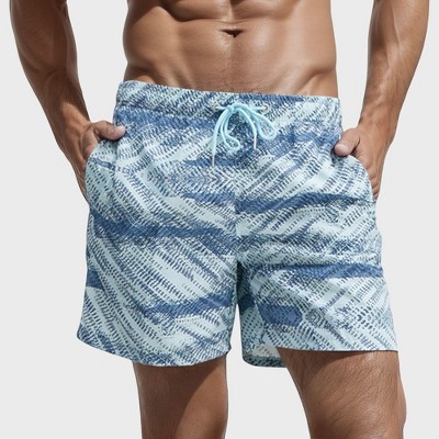 Anna-Kaci Swim Men's Abstract Print Swim Trunks with Quick-Dry Fabric and Adjustable Drawstring Waistband