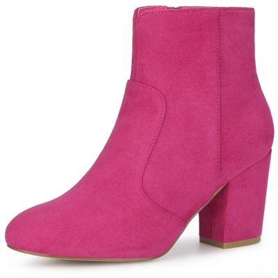 Allegra K Women's Side Zip Round Toe Chunky Heels Ankle Boots