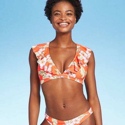 orange ruffle swimsuit