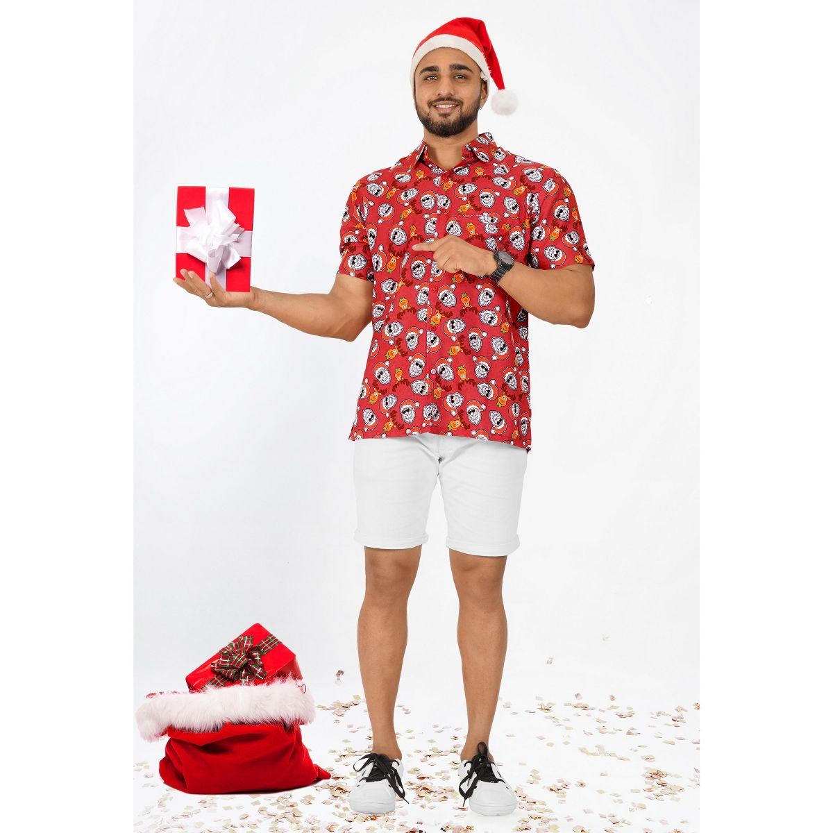 HAPPY BAY Mens Hawaiian Shirts Short Sleeve Button Down Shirt Men's Christmas Tree Shirts Casual Vacation Shirt for Men Funny 3XL Red - thumbnail 4