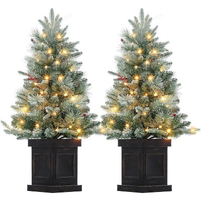 3 Ft Pre-Lit Christmas Tree with 78 Battery-Powered LED Lights & Potted Base, Artificial Xmas Tree for Holiday Decor