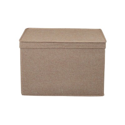 Latte Linen Wide Collapsible Storage Box with Lid, Set of 2
