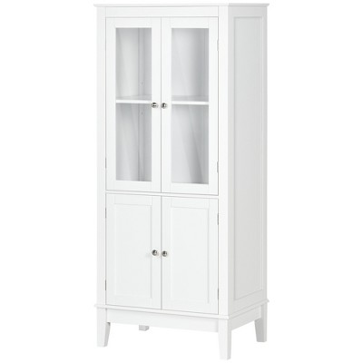 White MDF Bathroom Floor Cabinet with Tempered Glass Doors