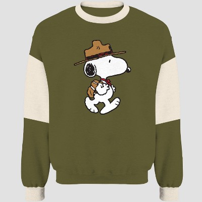 Men's Peanuts Snoopy Camper Crewneck Pullover Sweatshirt - Green L