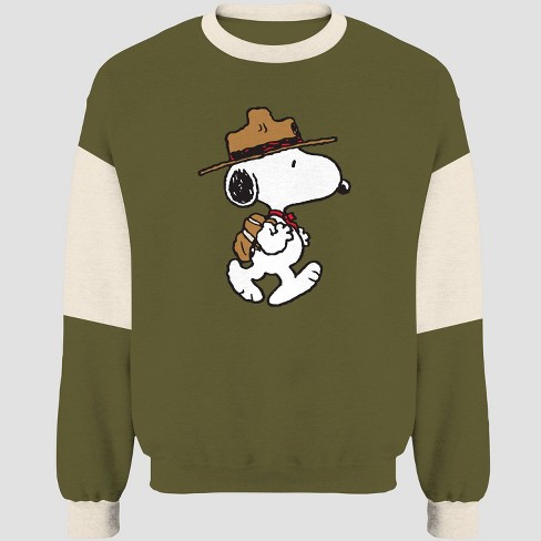 Men's Peanuts Snoopy Camper Crewneck Pullover Sweatshirt - Green - image 1 of 2