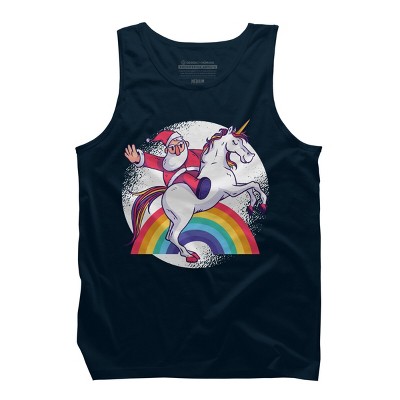 Men's Design By Humans Christmas Cartoon Santa Riding A Unicorn By rasok Tank Top