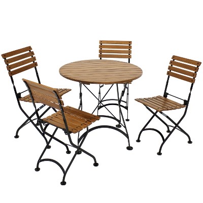 Sunnydaze Indoor/Outdoor Modern European Chestnut Wood Folding Bistro Table and Chairs - Dark Brown - 5pc