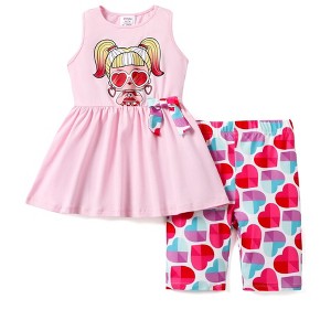 PATPAT L.O.L. Surprise! Toddler Kids Girls Clothes 2PCS Outfits Ruffle Sleeveless Top and Plaid Print Shorts Set - 1 of 4