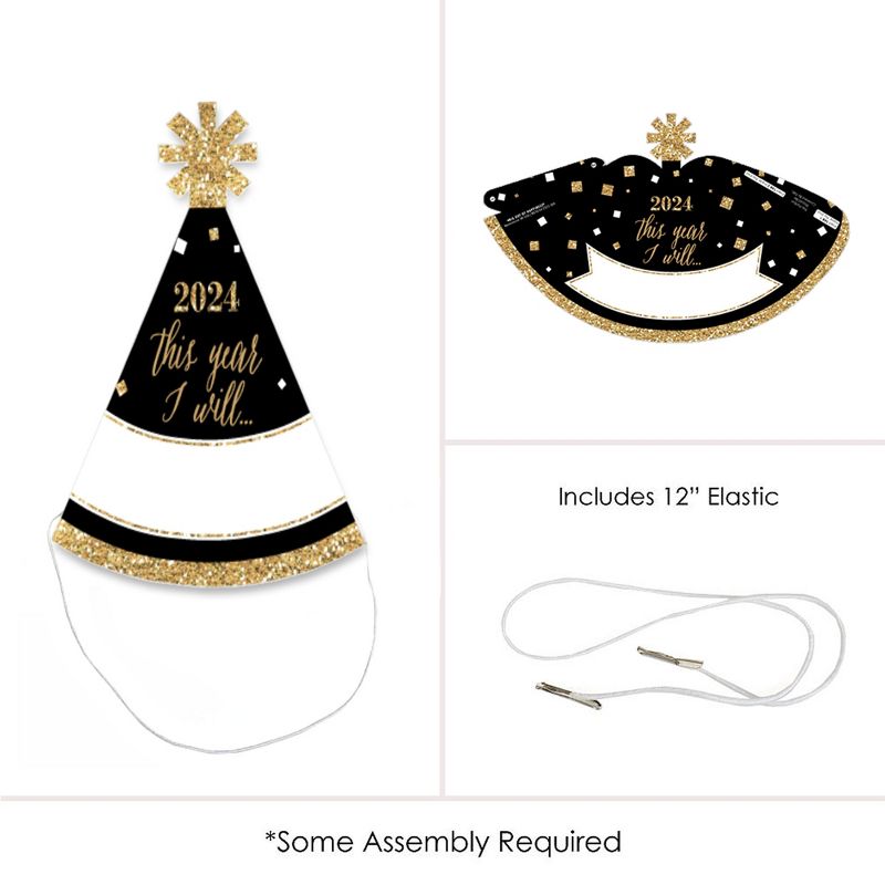 Big Dot of Happiness New Year's Eve - Gold - Mini Cone 2024 New Years Eve Resolution Party Hats - Small Little Party Hats - Set of 8, 5 of 9