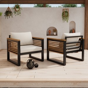 Christopher Knight Home Felina Outdoor Acacia Wood and Metal Club Chair with Water-Resistant Cushion, Teak/Beige - 1 of 4