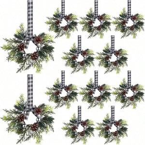 12 Pcs Kitchen Cabinet Wreaths Plaid Bow Holiday Decor Hanging 14.96x. 87 Inch Indoor Outdoor Xmas Window Door - 1 of 4
