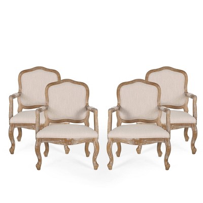 Set of 4 Andrea French Country Wood Upholstered Dining Armchairs - Christopher Knight Home