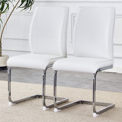 CAVINAS Modern Luxury Simple Arch Chair, PU High Resilience Dining Chair with Crazy Horse Texture and Arched Metal Leg