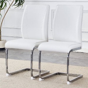 CAVINAS Modern Luxury Simple Arch Chair, PU High Resilience Dining Chair with Crazy Horse Texture and Arched Metal Leg - 1 of 4
